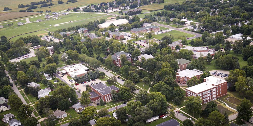 An aerial view of the Eureka College campus